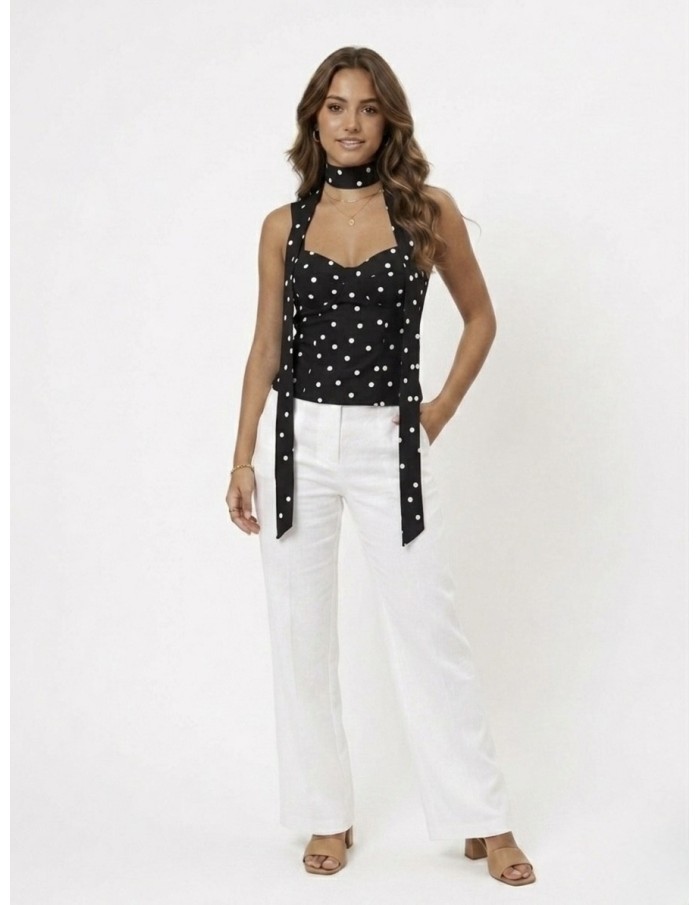 TOP BUSTIER NOIR A POIS & FOULARD INTÉGRÉE - FEMME