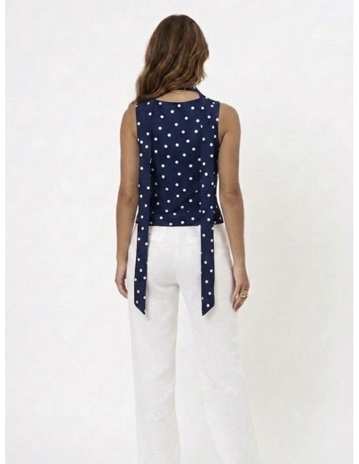 TOP BUSTIER BLEU MARINE A POIS & FOULARD INTÉGRÉE - FEMME