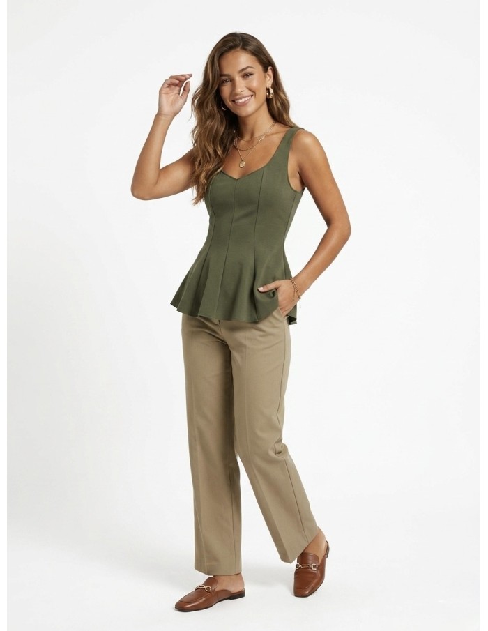 Top Débardeur Kaki Uni Coupe Ajustée Femme | Zerda Boutiques