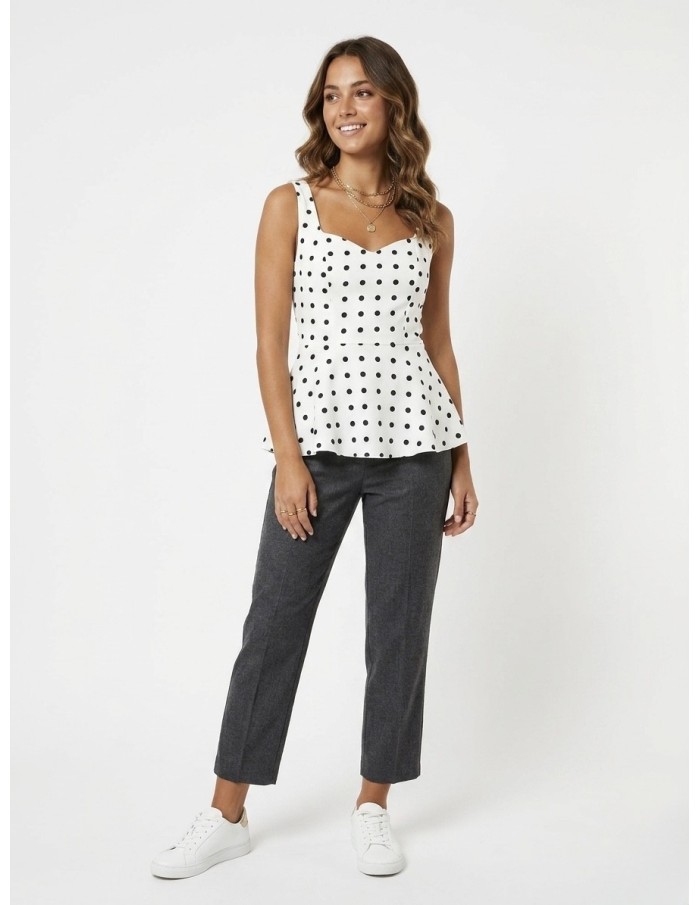 TOP DÉBARDEUR BLANC À POIS COUPE AJUSTÉE - FEMME