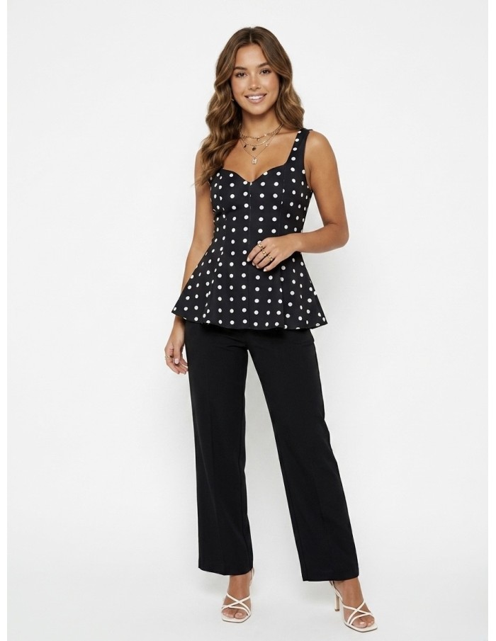 TOP DÉBARDEUR NOIR À POIS COUPE AJUSTÉE - FEMME