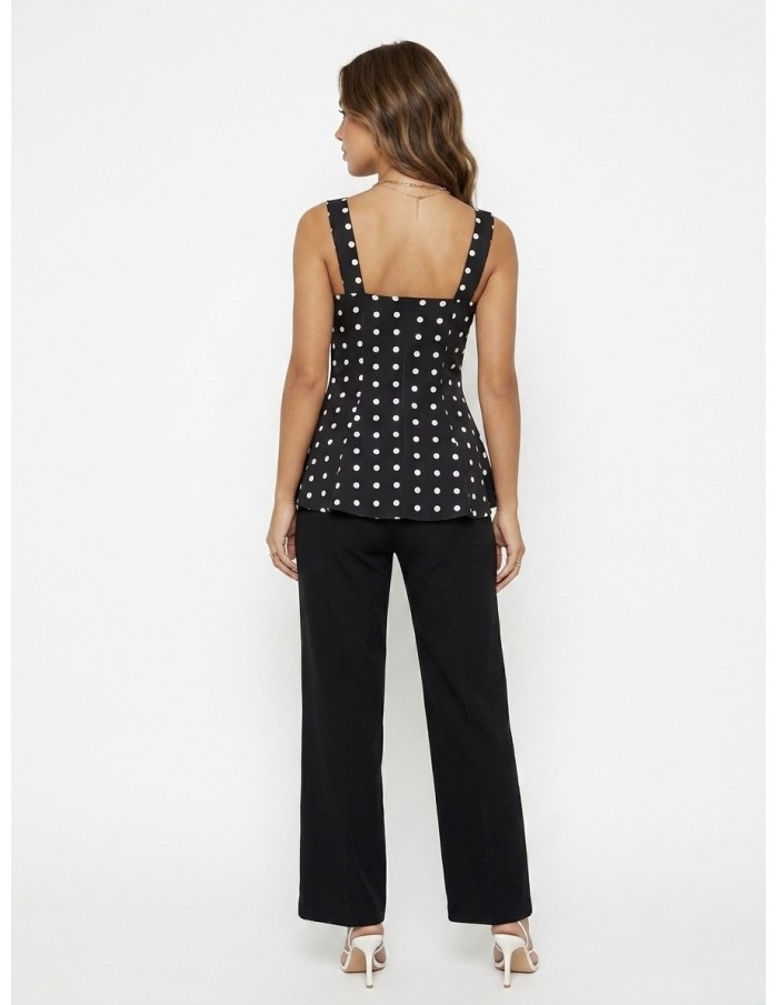 TOP DÉBARDEUR NOIR À POIS COUPE AJUSTÉE - FEMME