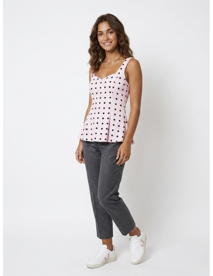 TOP DÉBARDEUR ROSE À POIS COUPE AJUSTÉE - FEMME