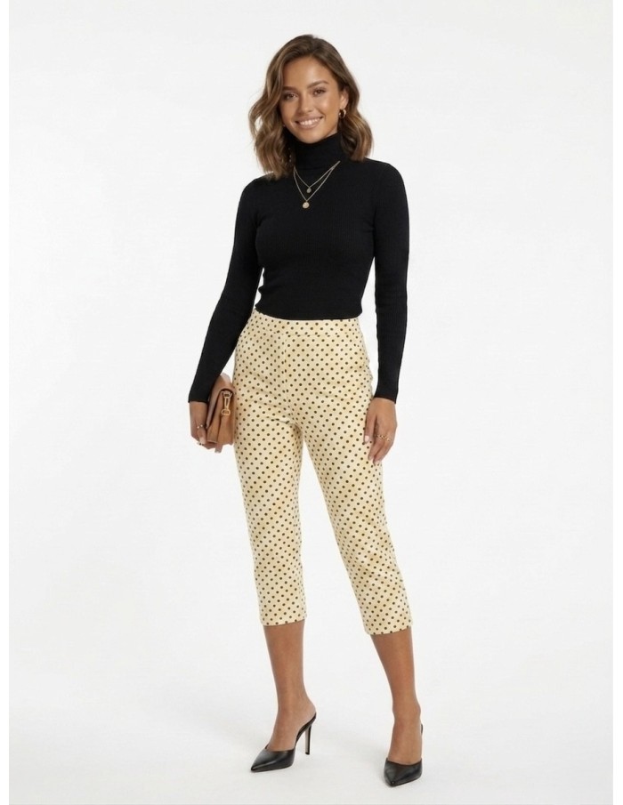 Pantalon Capri Jaune Imprimé Pois Femme | Zerda Boutiques
