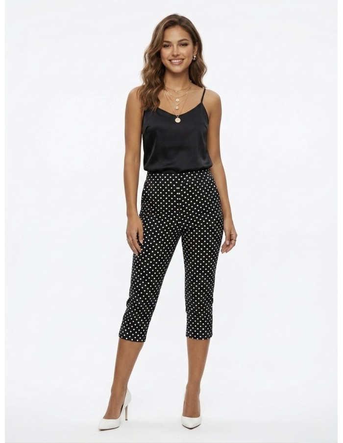 Pantalon Capri Noir Imprimé Pois Femme | Zerda Boutiques