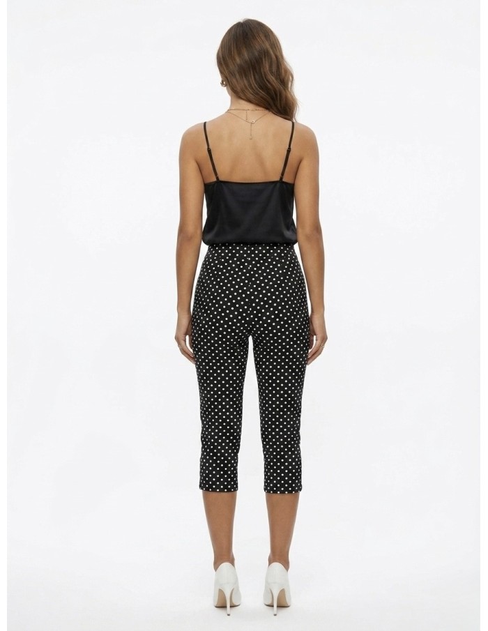 Pantalon Capri Noir Imprimé Pois Femme | Zerda Boutiques