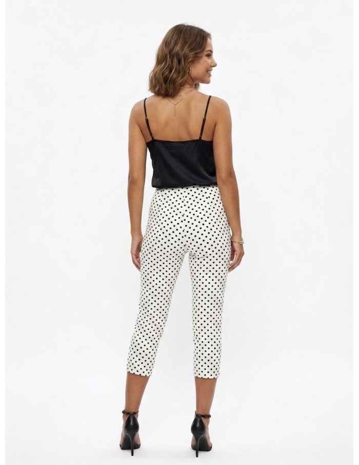 Pantalon Capri Blanc Imprimé Pois Femme | Zerda Boutiques