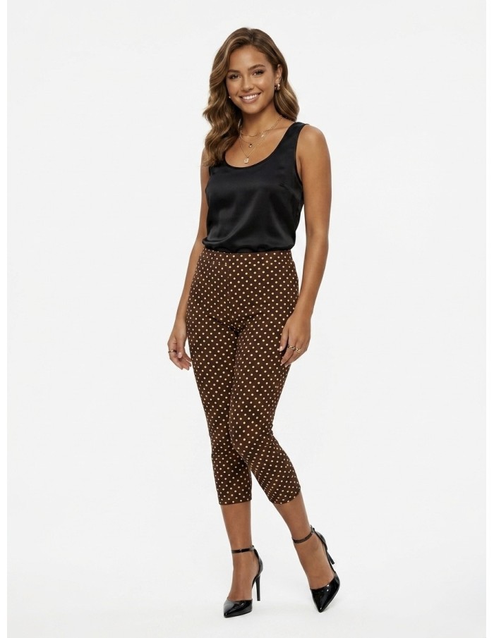 Pantalon Capri Chocolat Imprimé Pois Femme | Zerda Boutiques