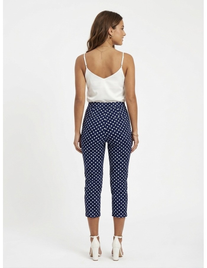 Pantalon Capri Bleu Marine Imprimé Pois Femme | Zerda Boutiques