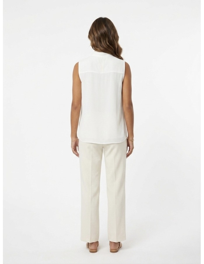 Chemise Fluide Blanche Sans Manches Col Nœud Femme | Zerda Boutiques