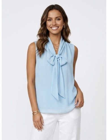 CHEMISE FLUIDE BLEU SANS MANCHES COL...