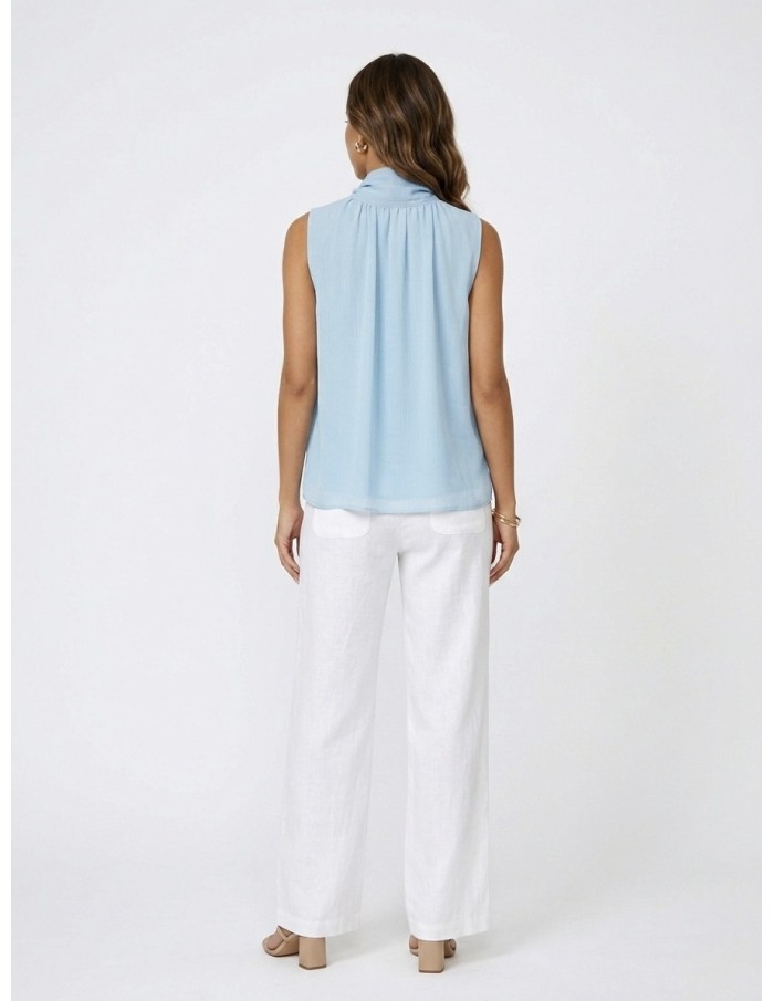 Chemise Fluide Bleu Sans Manches Col Nœud Femme | Zerda Boutiques