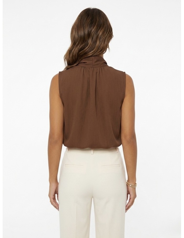 Chemise Fluide Marron Sans Manches Col Nœud Femme | Zerda Boutiques