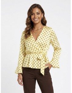 TOP CACHE-CŒUR JAUNE À POIS...