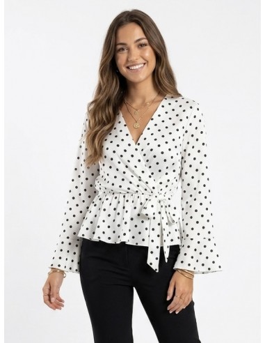 TOP CACHE-CŒUR BLANC À POIS MANCHES...