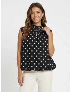 BLOUSE NOIR À POIS DOS NU...