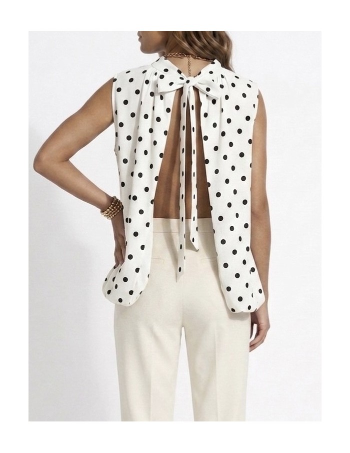 BLOUSE BLANCHE À POIS DOS NU NOEUD ARRIÈRE - FEMME