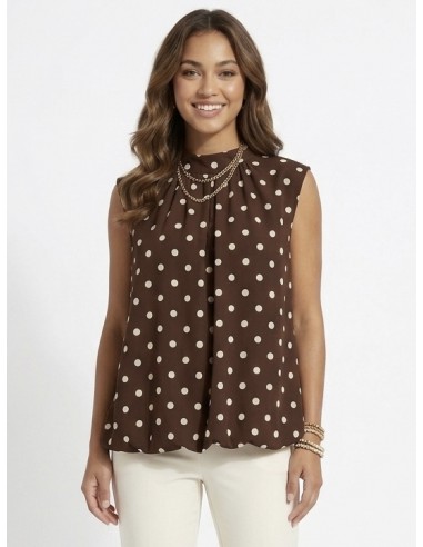 BLOUSE CHOCOLAT À POIS DOS NU NOEUD...