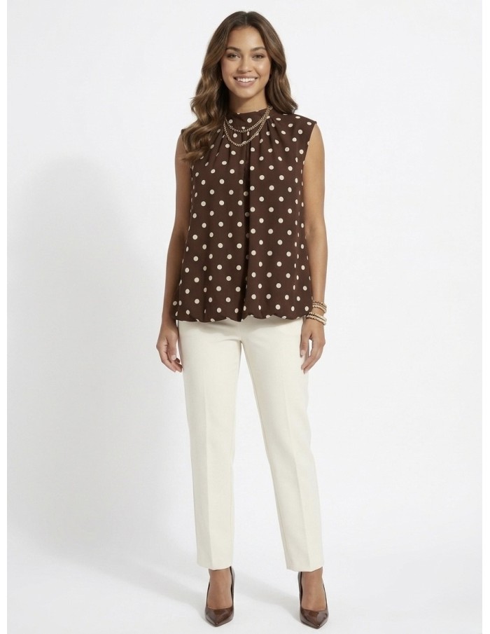 BLOUSE CHOCOLAT À POIS DOS NU NOEUD ARRIÈRE - FEMME