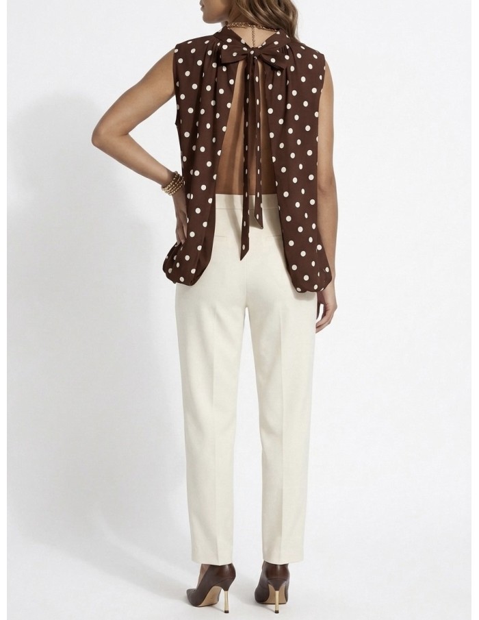 BLOUSE CHOCOLAT À POIS DOS NU NOEUD ARRIÈRE - FEMME
