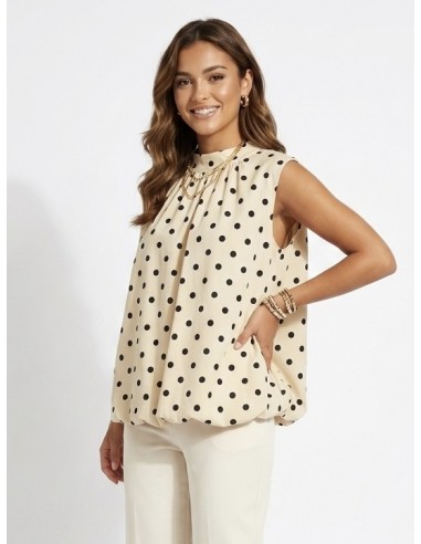 BLOUSE BEIGE À POIS DOS NU NOEUD...