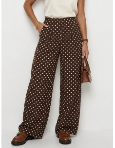 PANTALON MARRON À POIS...