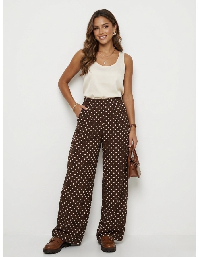 Pantalon Marron à Pois Fluide Femme | Zerda Boutiques