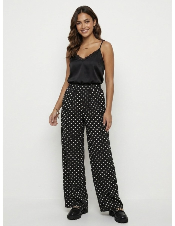 Pantalon Noir à Pois Fluide Femme | Zerda Boutiques