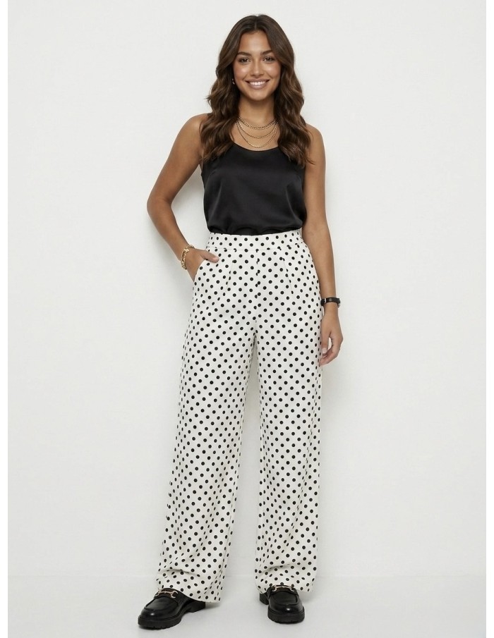 Pantalon blanc à Pois Fluide Femme | Zerda Boutiques