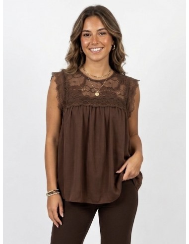 TOP DENTELLE MARRON CHOCOLAT FLUIDE &...