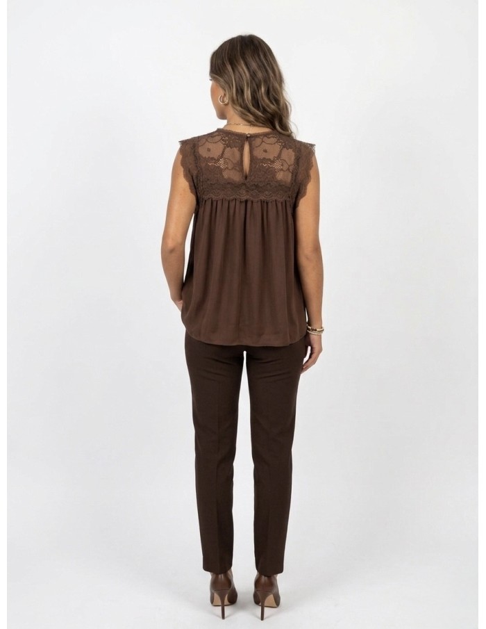 TOP DENTELLE MARRON CHOCOLAT FLUIDE & ÉLÉGANT - FEMME