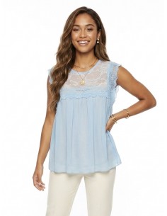TOP DENTELLE BLEU FLUIDE &...