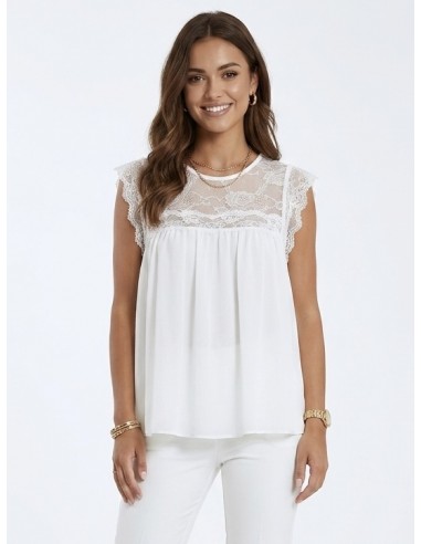 TOP DENTELLE BLANC FLUIDE & ÉLÉGANT -...