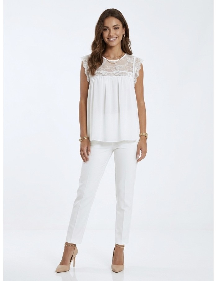 TOP DENTELLE BLANC FLUIDE & ÉLÉGANT - FEMME