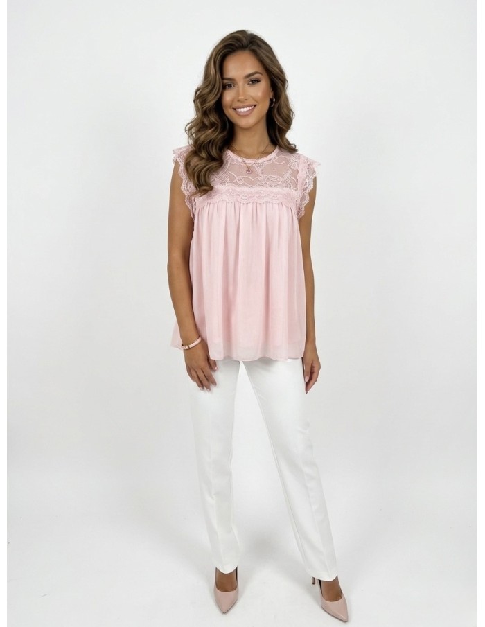 TOP DENTELLE ROSE FLUIDE & ÉLÉGANT - FEMME