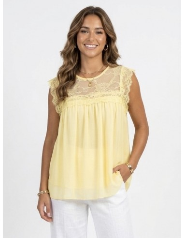TOP DENTELLE JAUNE FLUIDE & ÉLÉGANT -...