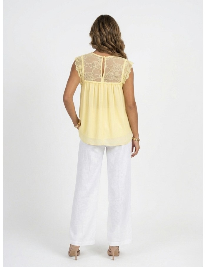 TOP DENTELLE JAUNE FLUIDE & ÉLÉGANT - FEMME