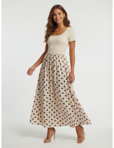 ROBE LONGUE BEIGE À POIS...