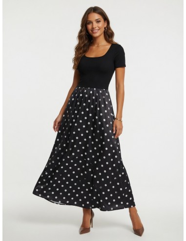 ROBE LONGUE NOIR À POIS MANCHE COURTE...