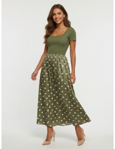 ROBE LONGUE KAKI À POIS...