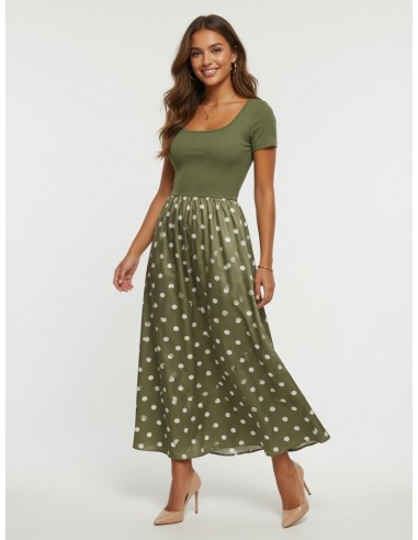 ROBE LONGUE KAKI À POIS MANCHE COURTE...
