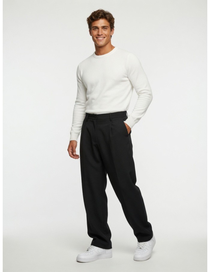 PANTALON NOIR FLUIDE & COUPE LARGE - HOMME