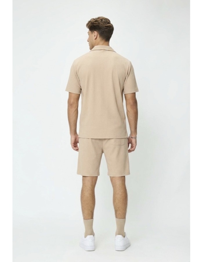 Ensemble noir chemise et short homme uni plissé – Style décontracté et moderne