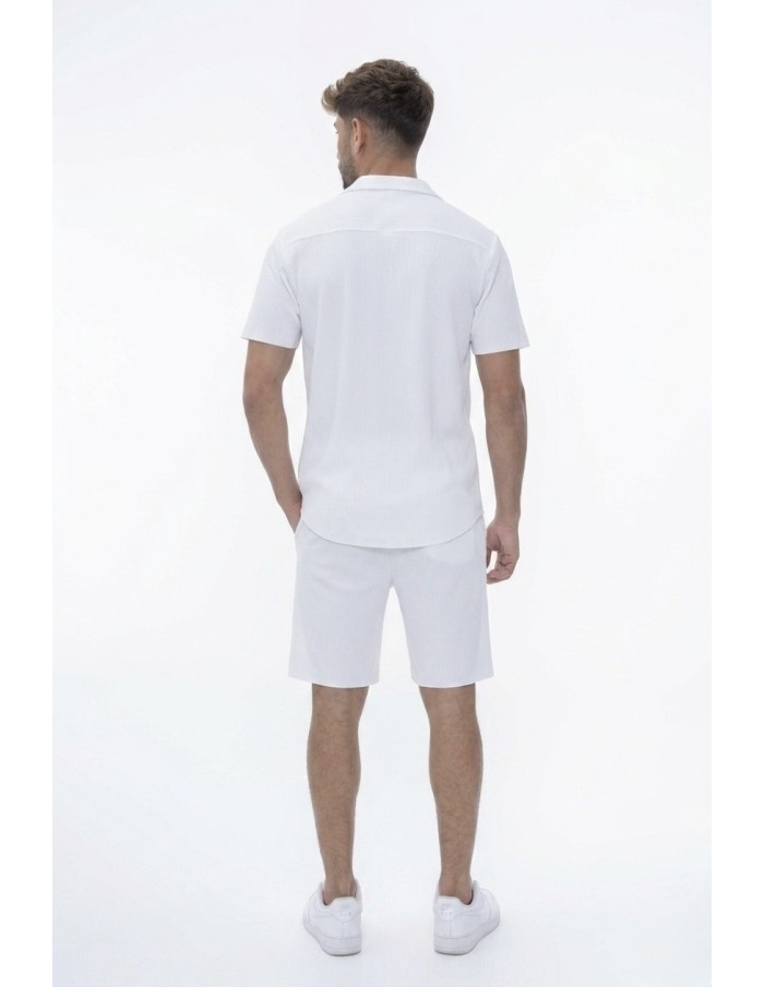 Ensemble noir chemise et short homme uni plissé – Style décontracté et moderne