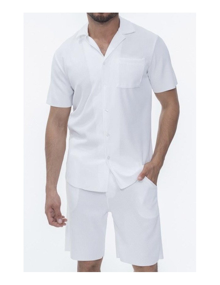 Ensemble noir chemise et short homme uni plissé – Style décontracté et moderne