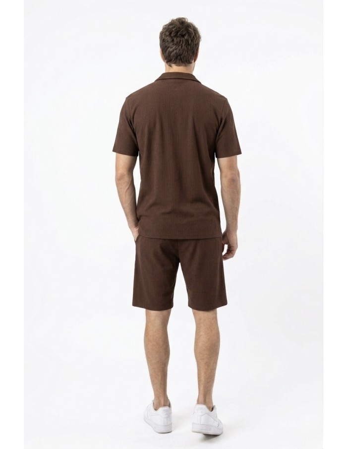 Ensemble uni plissé chemise et short chocolat– homme