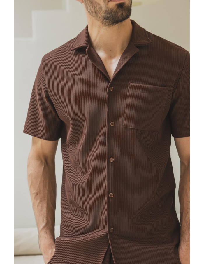 Ensemble uni plissé chemise et short chocolat– homme