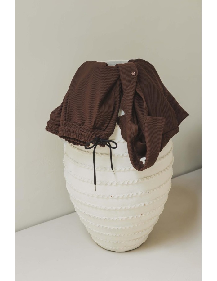 Ensemble uni plissé chemise et short chocolat– homme