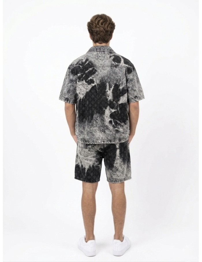 ENSEMBLE EN JEANS SHORT ET CHEMISE NOIR DÉLAVÉ - HOMME