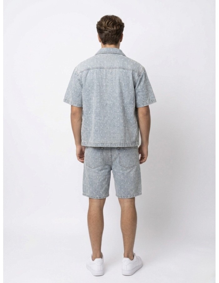 ENSEMBLE EN JEANS SHORT ET CHEMISE BLEU CLAIR - HOMME